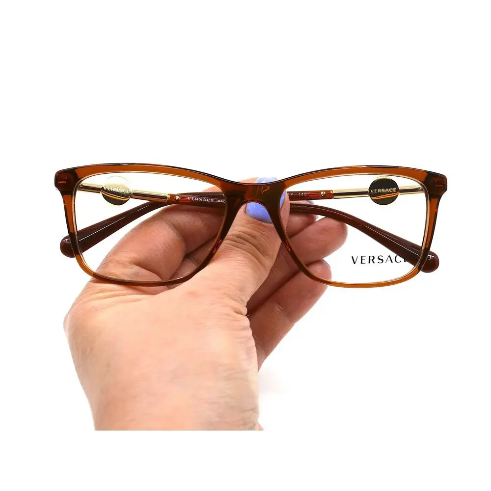 NEW VERSACE VE3299B 5324 TRANSPARENT BROWN AUTHENTIC EYEGLASSES FRAME